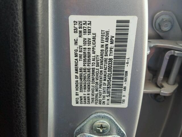 5J8TB3H54DL000338 - 2013 ACURA RDX SILVER photo 10