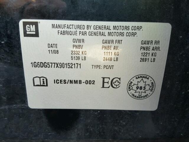 1G6DG577X90152171 - 2009 CADILLAC CTS BLACK photo 10