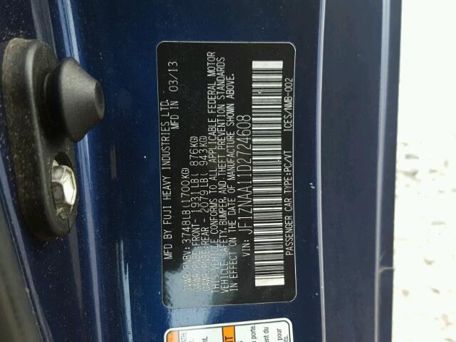 JF1ZNAA11D2724608 - 2013 TOYOTA SCION FR-S BLUE photo 10