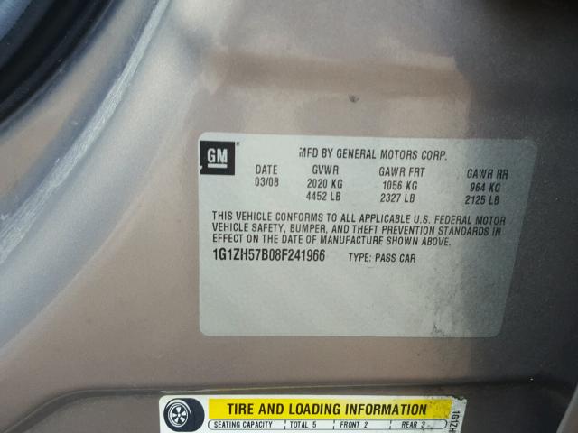 1G1ZH57B08F241966 - 2008 CHEVROLET MALIBU 1LT BROWN photo 10