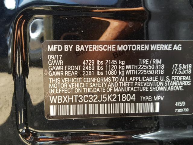 WBXHT3C32J5K21804 - 2018 BMW X1 XDRIVE2 BLACK photo 10