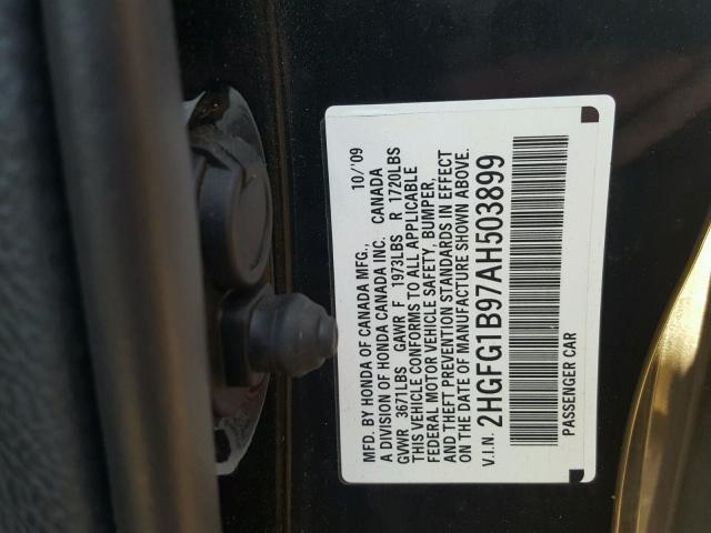 2HGFG1B97AH503899 - 2010 HONDA CIVIC EXL 黑色 照片 10