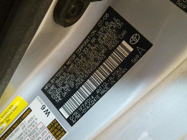 JTKDE167990286093 - 2009 TOYOTA SCION TC 银色 照片 10