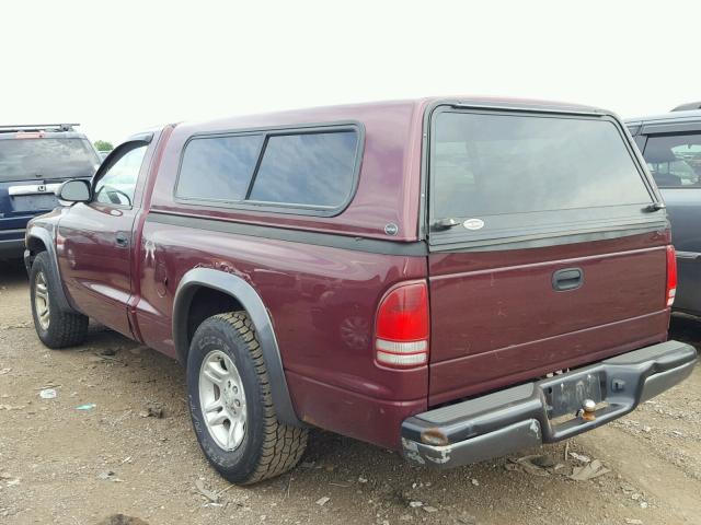 1B7FL16X62S686080 - 2002 DODGE DAKOTA BAS MAROON photo 3