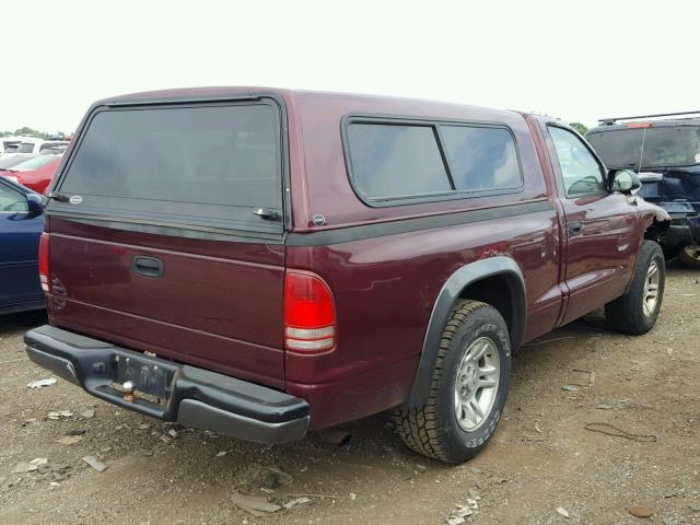 1B7FL16X62S686080 - 2002 DODGE DAKOTA BAS MAROON photo 4