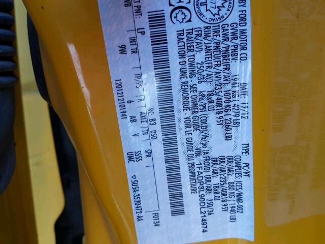 1FADP3L90DL214974 - 2013 FORD FOCUS ST YELLOW photo 10