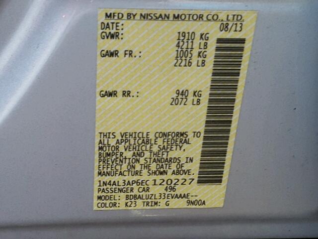 1N4AL3AP6EC120227 - 2014 NISSAN ALTIMA 2.5 SILVER photo 10