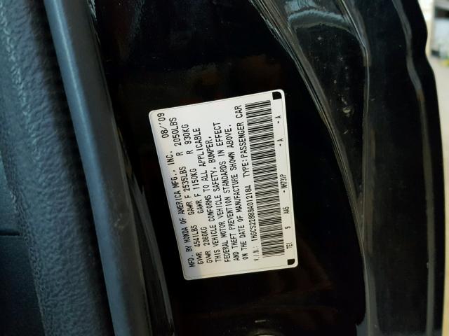 1HGCS22889A012184 - 2009 HONDA ACCORD EXL BLACK photo 10