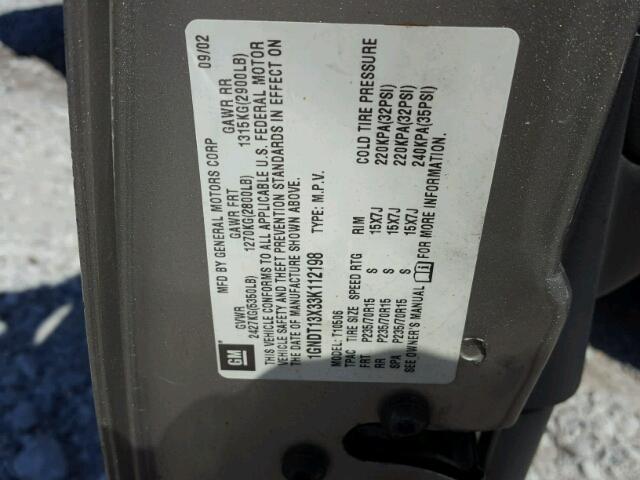 1GNDT13X33K112198 - 2003 CHEVROLET BLAZER TAN photo 10