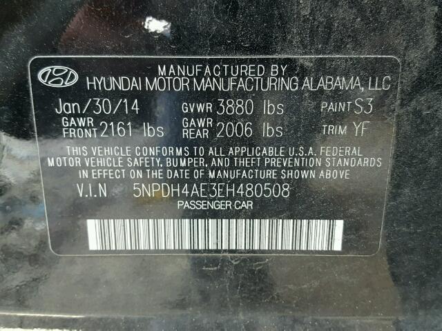 5NPDH4AE3EH480508 - 2014 HYUNDAI ELANTRA BLACK photo 10