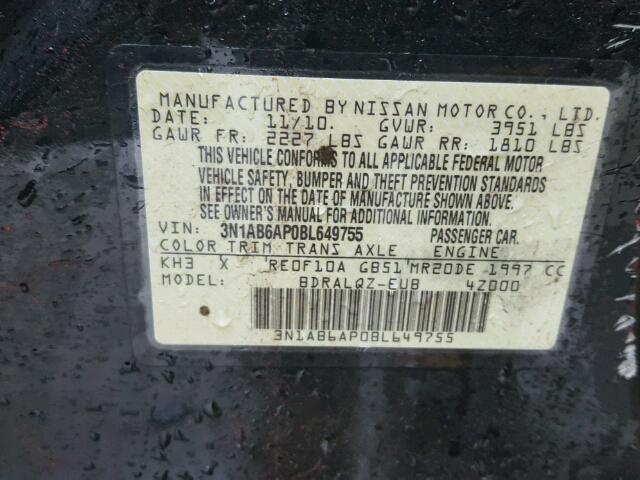 3N1AB6AP0BL649755 - 2011 NISSAN SENTRA 2.0 BLACK photo 10