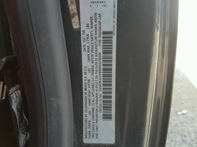 3VWCM31Y95M357699 - 2005 VOLKSWAGEN NEW BEETLE 灰色 照片 10