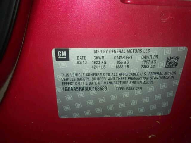 1G6AA5RA6D0163688 - 2013 CADILLAC ATS RED photo 10