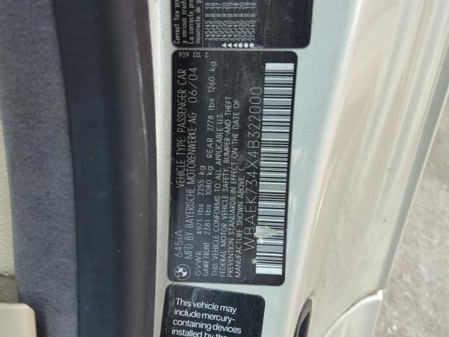 WBAEK734X4B322000 - 2004 BMW 645 CI AUT GOLD photo 10