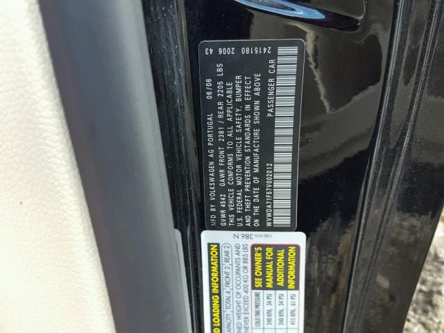 WVWDA71F57V002012 - 2007 VOLKSWAGEN EOS 2.0T S BLACK photo 10