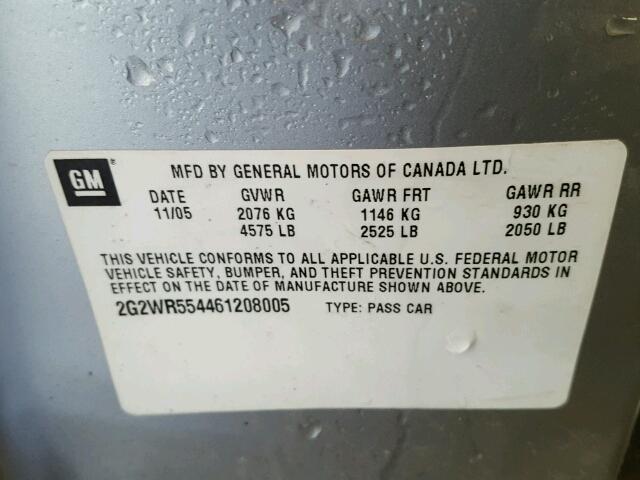 2G2WR554461208005 - 2006 PONTIAC GRAND PRIX SILVER photo 10