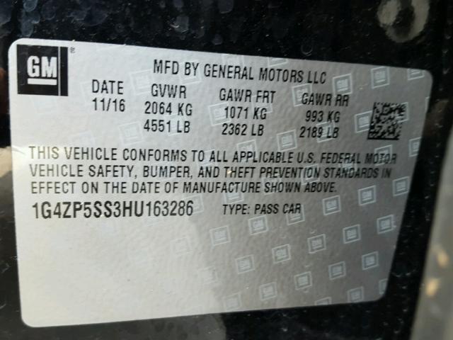 1G4ZP5SS3HU163286 - 2017 BUICK LACROSSE E 黑色 照片 10