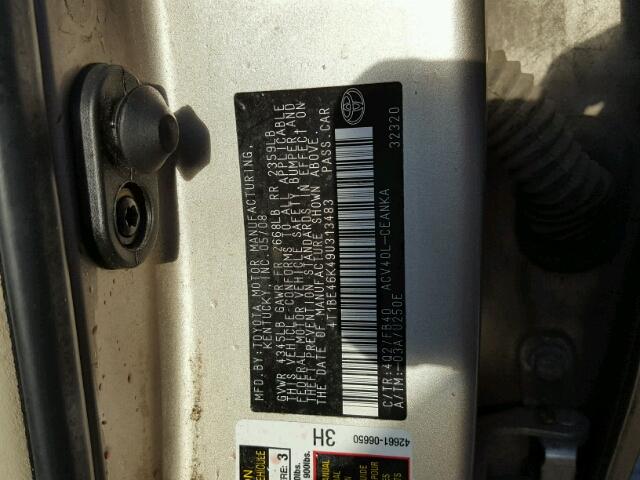 4T1BE46K49U313483 - 2009 TOYOTA CAMRY BASE TAN photo 10