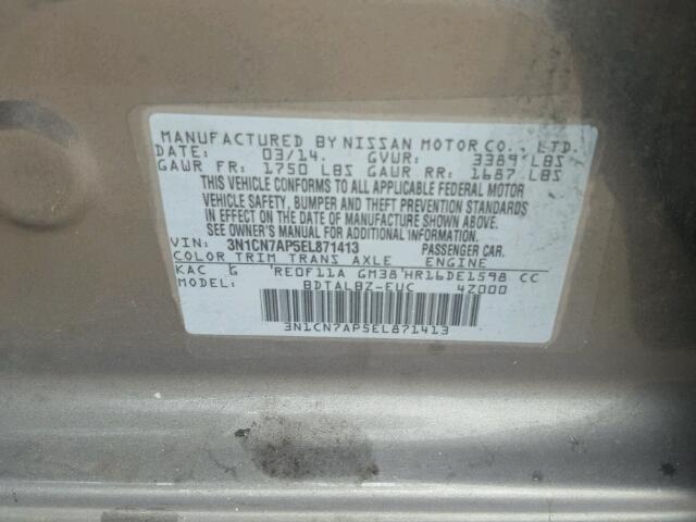 3N1CN7AP5EL871413 - 2014 NISSAN VERSA S GRAY photo 10