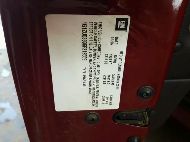 1G1ZU53836F212559 - 2006 CHEVROLET MALIBU LTZ 勃艮第红 照片 10