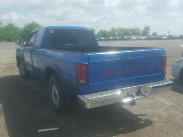 1B7GL23Y1PS185290 - 1993 DODGE DAKOTA BLUE photo 3