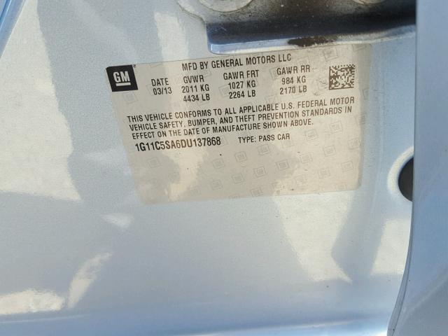 1G11C5SA6DU137868 - 2013 CHEVROLET MALIBU 1LT 蓝色 照片 10