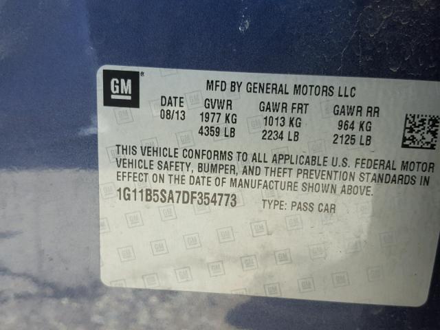 1G11B5SA7DF354773 - 2013 CHEVROLET MALIBU LS Mavi foto 10