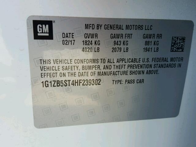 1G1ZB5ST4HF239302 - 2017 CHEVROLET MALIBU LS WHITE photo 10