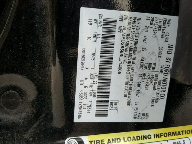 5LMFU28588LJ14065 - 2008 LINCOLN NAVIGATOR 黑色 照片 10