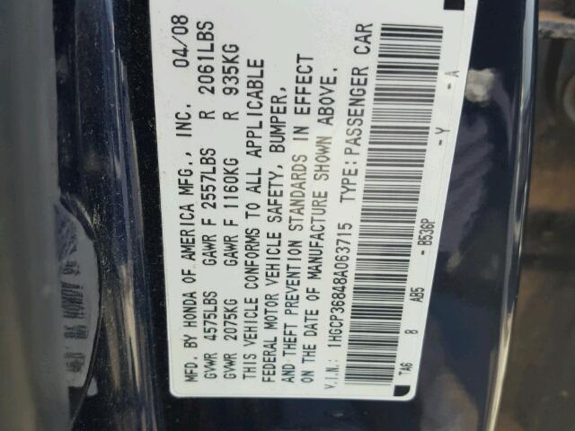 1HGCP36848A063715 - 2008 HONDA ACCORD EXL BLUE photo 10