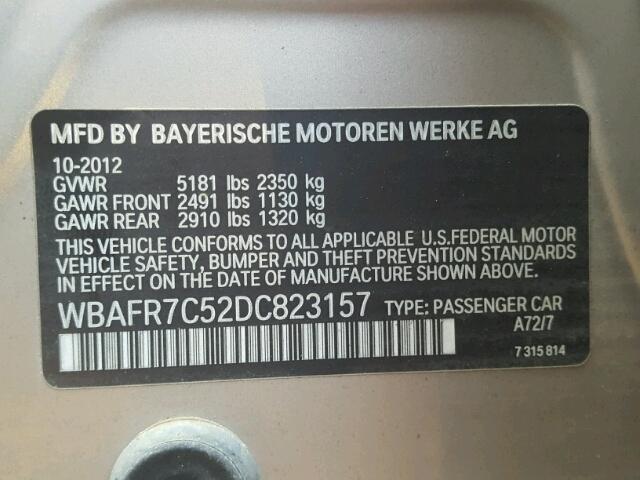 WBAFR7C52DC823157 - 2013 BMW 535 GOLD photo 10