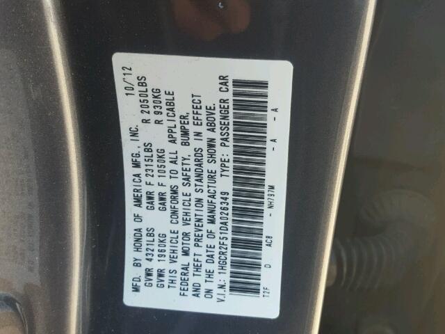 1HGCR2F51DA026349 - 2013 HONDA ACCORD SPO GRAY photo 10