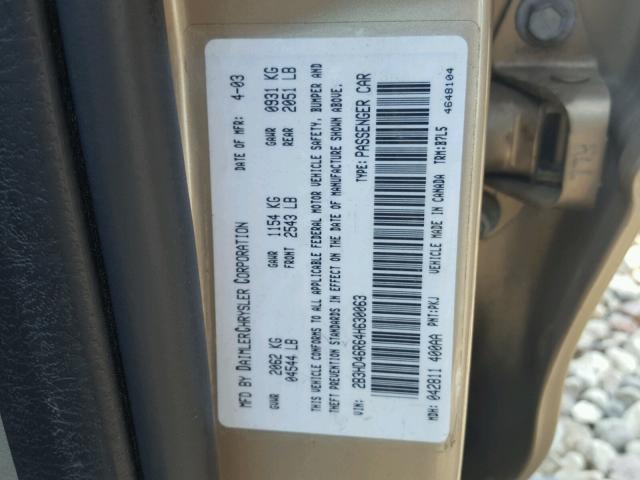 2B3HD46R64H630063 - 2004 DODGE INTREPID S TAN photo 10