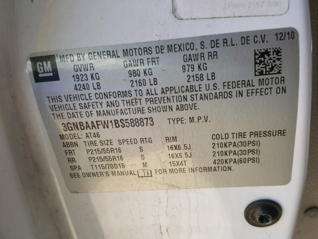 3GNBAAFW1BS588873 - 2011 CHEVROLET HHR LS WHITE photo 10