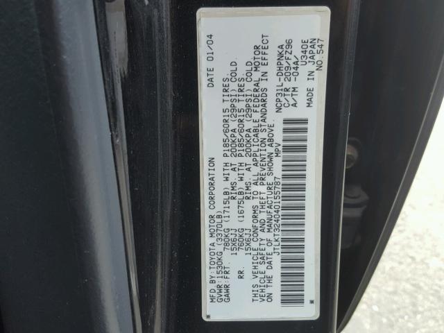 JTLKT324040155787 - 2004 TOYOTA SCION XB Schwarz Foto 10