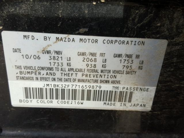 JM1BK32F771659879 - 2007 MAZDA 3 I BLACK photo 10