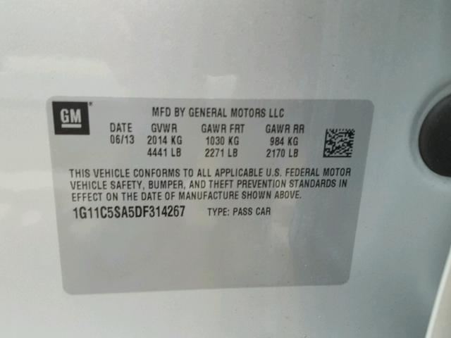 1G11C5SA5DF314267 - 2013 CHEVROLET MALIBU 1LT SILVER photo 10