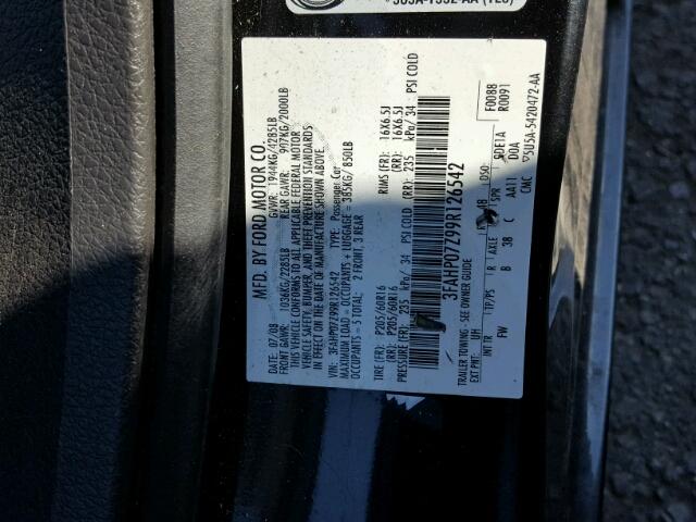 3FAHP07Z99R126542 - 2009 FORD FUSION SE BLACK photo 10