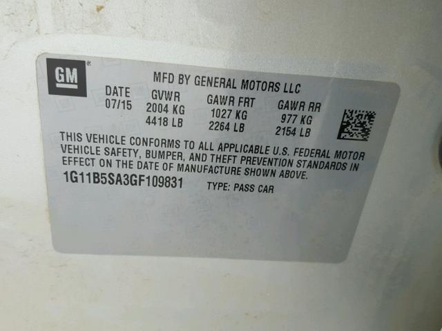 1G11B5SA3GF109831 - 2016 CHEVROLET MALIBU LIM 银色 照片 10