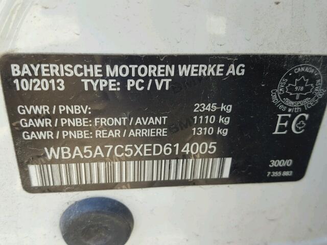 WBA5A7C5XED614005 - 2014 BMW 528 XI WHITE photo 10