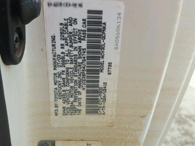 4T1CE38P54U764745 - 2004 TOYOTA CAMRY SOLA WHITE photo 10