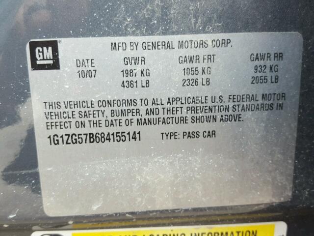 1G1ZG57B684155141 - 2008 CHEVROLET MALIBU LS 灰色 照片 10