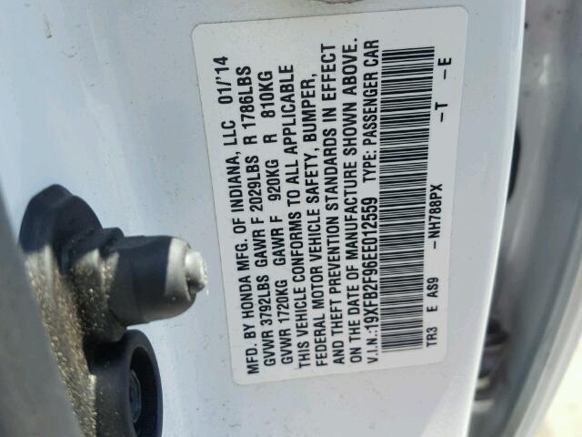 19XFB2F96EE012559 - 2014 HONDA CIVIC EXL 白色 照片 10