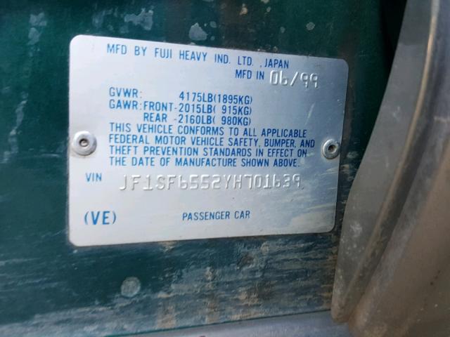 JF1SF6552YH701639 - 2000 SUBARU FORESTER S GREEN photo 10