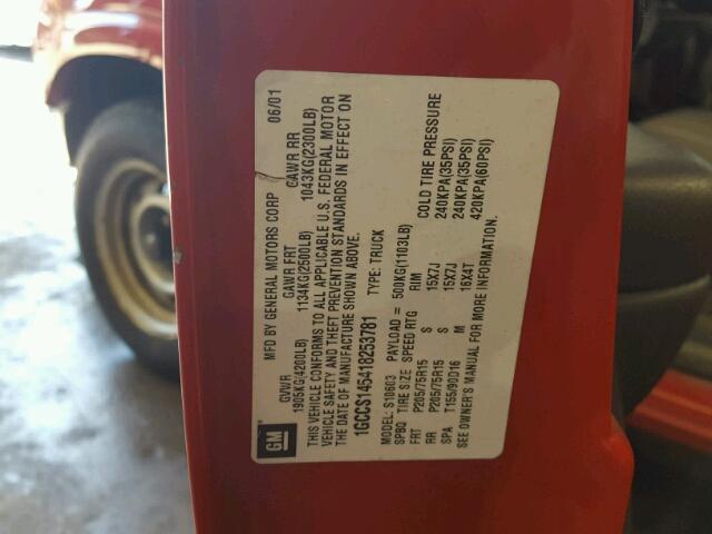 1GCCS145418253781 - 2001 CHEVROLET S TRUCK S1 RED photo 10