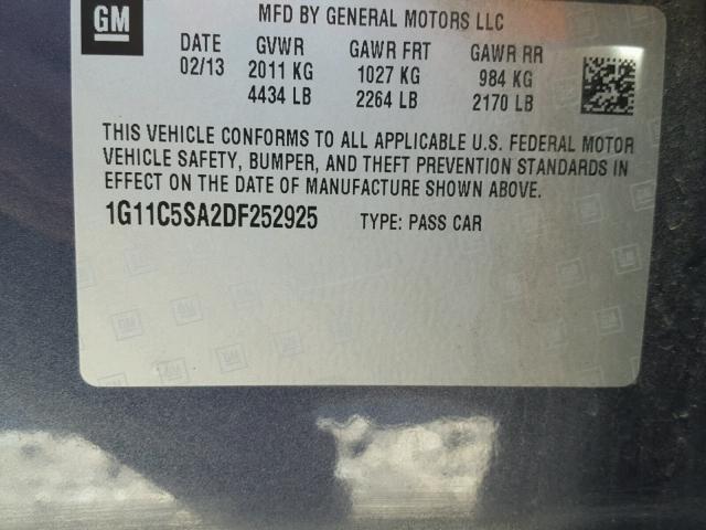 1G11C5SA2DF252925 - 2013 CHEVROLET MALIBU 1LT 蓝色 照片 10