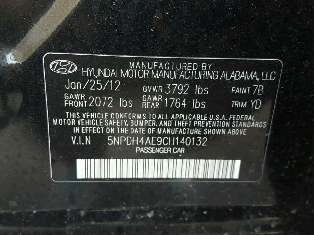 5NPDH4AE9CH140132 - 2012 HYUNDAI ELANTRA GL GRAY photo 10