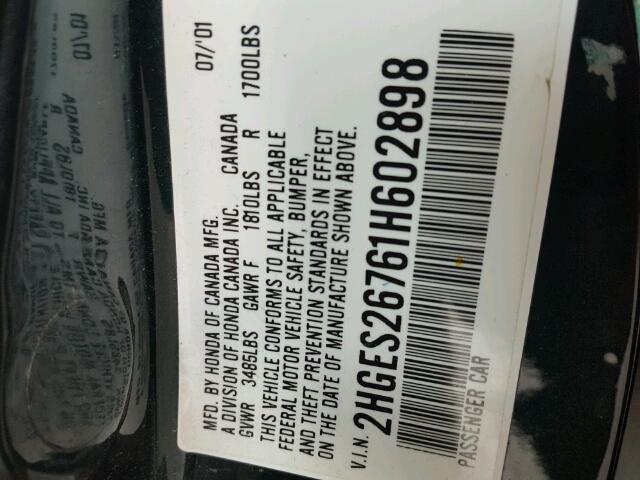 2HGES26761H602898 - 2001 HONDA CIVIC EX მწვანე ფოტო 10