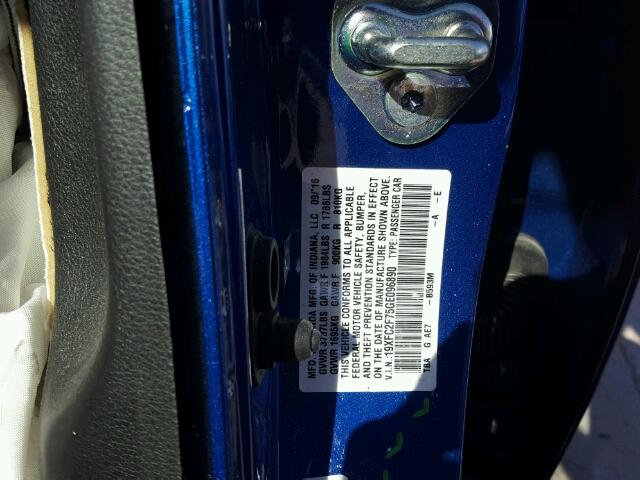 19XFC2F75GE096890 - 2016 HONDA CIVIC EX ლურჯი ფოტო 10