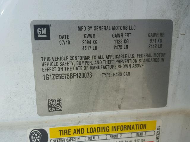 1G1ZE5E75BF120073 - 2011 CHEVROLET MALIBU LTZ 白色 照片 10